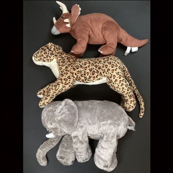 IKEA Plush Animal Lot-Safari-Elephant & Morrhar(Leopard) & Jattelik (Triceratop)